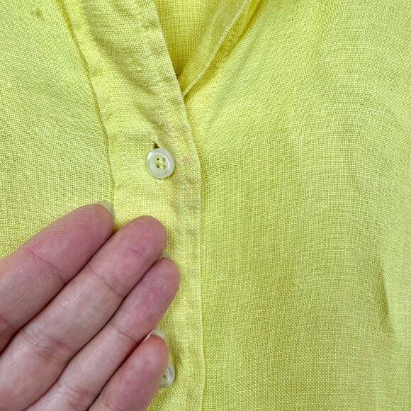 0039 Italy Button Up Shirt XL Yellow Linen Weave Long Sleeve Collared Blouse - Picture 11 of 13